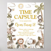 Jungle Animals Birthday Party Time Capsule Sign ポスター (正面)