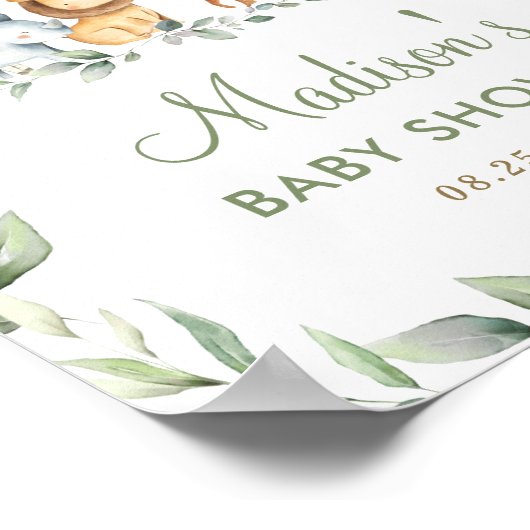Jungle Animals Greenery Baby Shower Welcome Sign ポスター (角)