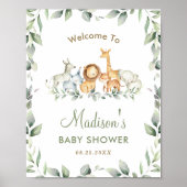 Jungle Animals Greenery Baby Shower Welcome Sign ポスター (正面)
