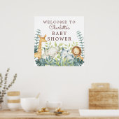 Jungle Animals Neutral Baby Shower Welcome ポスター (キッチン)