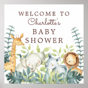 Jungle Animals Neutral Baby Shower Welcome ポスター