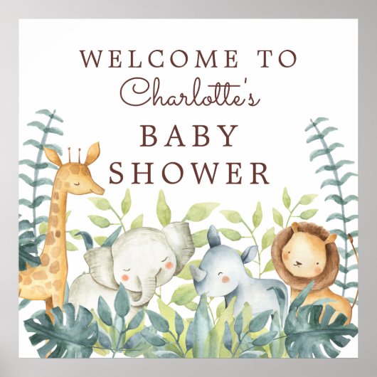 Jungle Animals Neutral Baby Shower Welcome ポスター (正面)