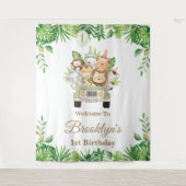 Jungle Animals Safari Car Adventure Party Backdrop タペストリー (正面)