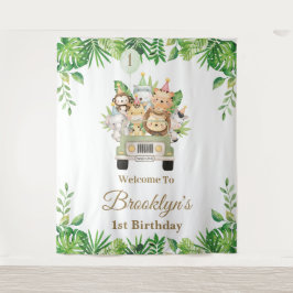 Jungle Animals Safari Car Adventure Party Backdrop タペストリー