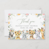 Jungle Animals, Safari, Flowers, Baby Shower サンキューカード (正面)