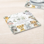 Jungle Animals, Safari, Wild One, Baby Shower スクエアペーパーコースター (アングル)
