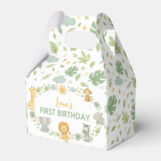 Jungle Animals Safari Wild One Birthday Favor Box フェイバーボックス (正面サイド)