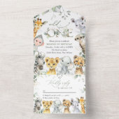 Jungle Animals, Safari, Wild One, First Birthday オールインワン招待状 (内側)