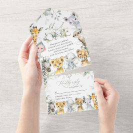 Jungle Animals, Safari, Wild One, First Birthday オールインワン招待状