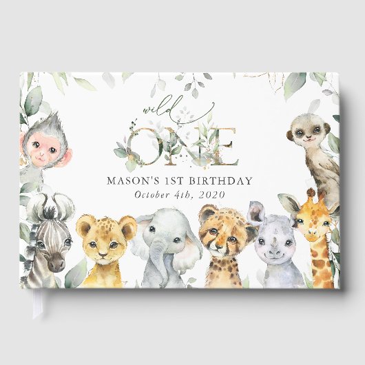 Jungle Animals, Safari, Wild One, First Birthday ゲストブック (正面)