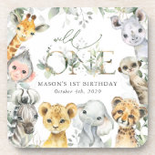 Jungle Animals, Safari, Wild One, First Birthday コースター (正面)
