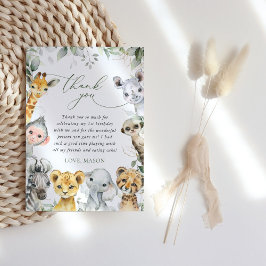 Jungle Animals, Safari, Wild One, First Birthday サンキューカード