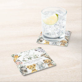 Jungle Animals, Safari, Wild One, First Birthday スクエアペーパーコースター