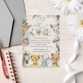 Jungle Animals, Safari, Wild One, First Birthday ベラム紙招待状