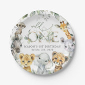 Jungle Animals, Safari, Wild One, First Birthday ペーパープレート (正面)