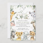 Jungle Animals, Safari, Wild One, First Birthday 招待状 (正面)