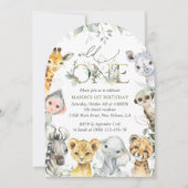 Jungle Animals, Safari, Wild One, First Birthday 招待状 (正面)