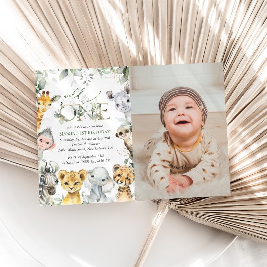 Jungle Animals, Safari, Wild One, First Birthday 招待状