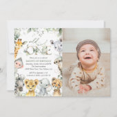 Jungle Animals, Safari, Wild One, First Birthday 招待状 (正面)