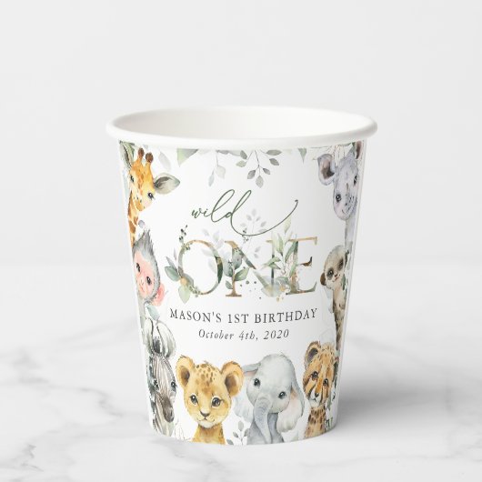 Jungle Animals, Safari, Wild One, First Birthday 紙コップ (裏面)