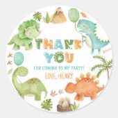 Jungle Cute Dinosaur Boy Birthday Party ラウンドシール (正面)