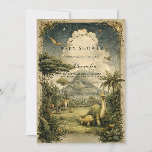 Jungle Dinosaur Baby Shower 招待状 (正面)