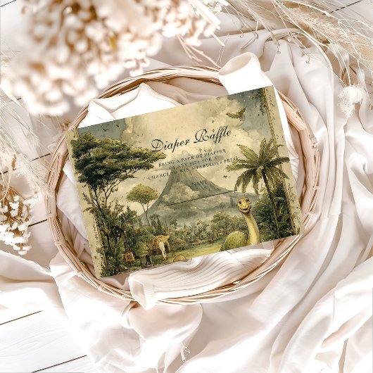 Jungle Dinosaur Baby Shower Diapper Raffle エンクロージャーカード
