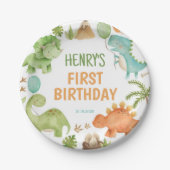 Jungle Dinosaur Cute Boy Birthday Party ペーパープレート (正面)