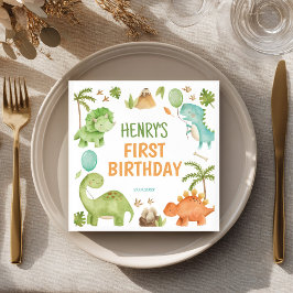 Jungle Dinosaur Cute Boy Birthday Party Napkins スタンダードカクテルナプキン