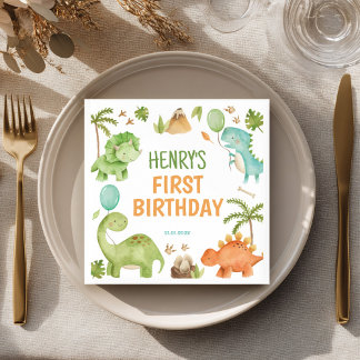 Jungle Dinosaur Cute Boy Birthday Party Napkins スタンダードカクテルナプキン