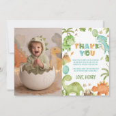 Jungle Dinosaur Cute Boy Birthday Party Photo サンキューカード (正面)