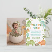 Jungle Dinosaur Cute Boy Birthday Party Photo サンキューカード (スタンド正面)
