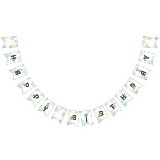 Jungle Dinosaur Roar Happy Birthday Banner バンティングフラッグ (全)