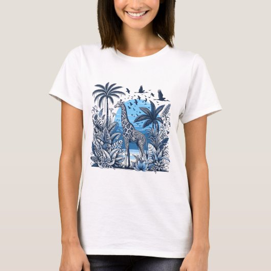 "Jungle Elegance: Giraffe in a Tropical Paradise" Tシャツ (正面)