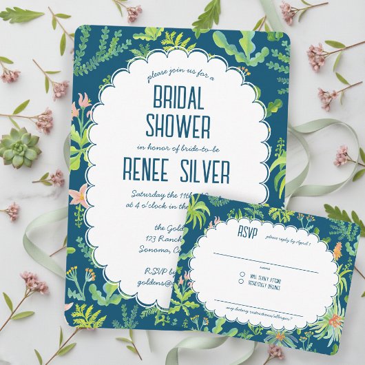 Jungle Garden Watercolor Custom BRIDAL SHOWER 出欠カード