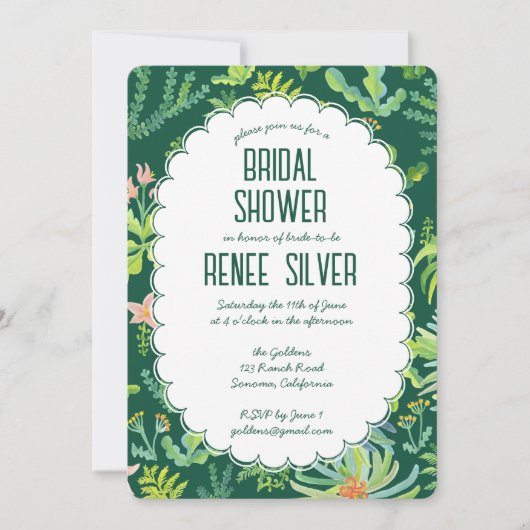 Jungle Garden Watercolor Custom BRIDAL SHOWER 招待状 (正面)