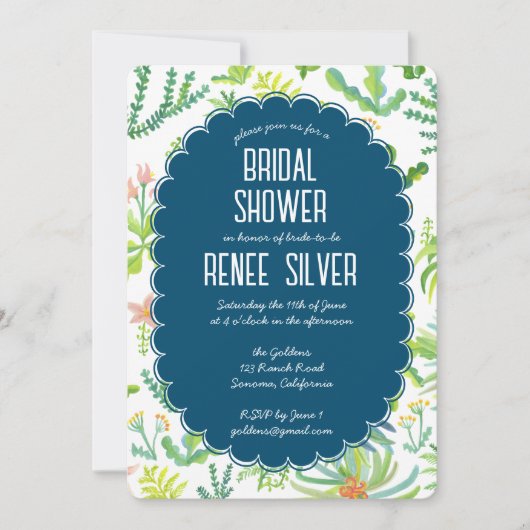 Jungle Garden Watercolor Custom BRIDAL SHOWER 招待状 (正面)