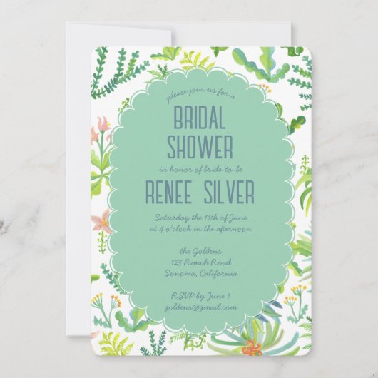 Jungle Garden Watercolor Custom BRIDAL SHOWER 招待状 (正面)