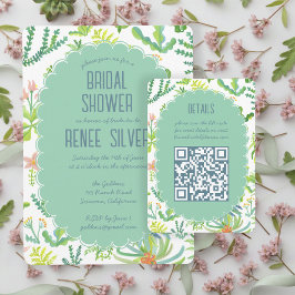 Jungle Garden Watercolor Custom QR BRIDAL SHOWER エンクロージャーカード