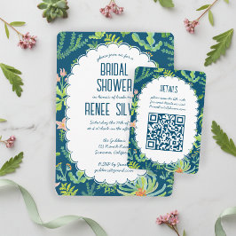 Jungle Garden Watercolor Custom QR BRIDAL SHOWER エンクロージャーカード