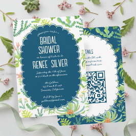 Jungle Garden Watercolor Custom QR  BRIDAL SHOWER 招待状