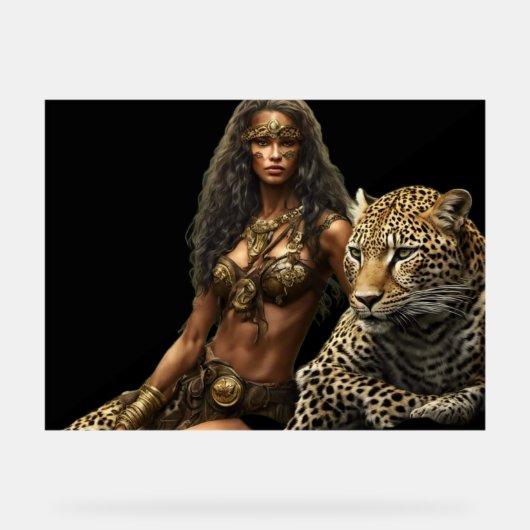 Jungle Girl and Her Pet Leopard Acrylic Wall Sign アクリルサイン (正面)