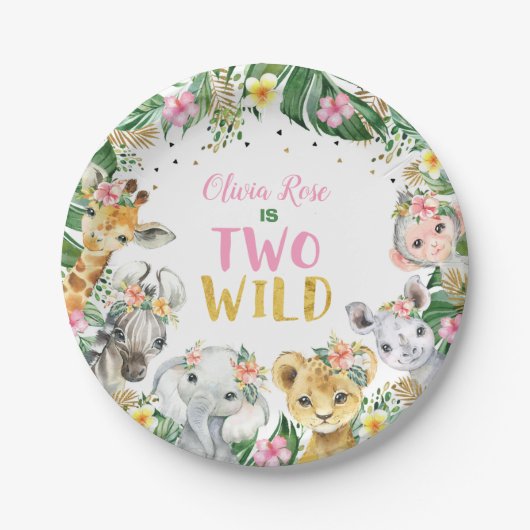 Jungle Girl Birthday Safari Animals Paper Plates ペーパープレート (正面)
