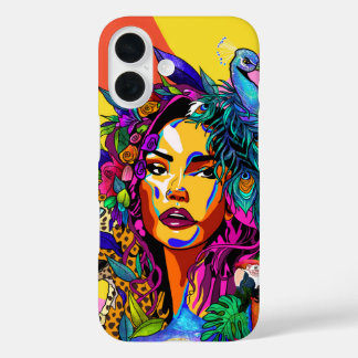 Jungle Goddess Pop Art Peacock Portrait iPhone 16  16ケース