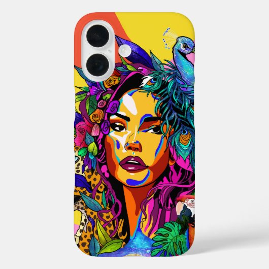 Jungle Goddess Pop Art Peacock Portrait iPhone 16  Case-Mate iPhoneケース (裏面)