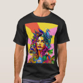 Jungle Goddess Pop Art Peacock Portrait T-Shirt Tシャツ (正面)
