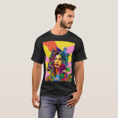 Jungle Goddess Pop Art Peacock Portrait T-Shirt Tシャツ (正面フル)
