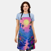 Jungle Moon Blue Parrot Paradise エプロン (着用した状態)