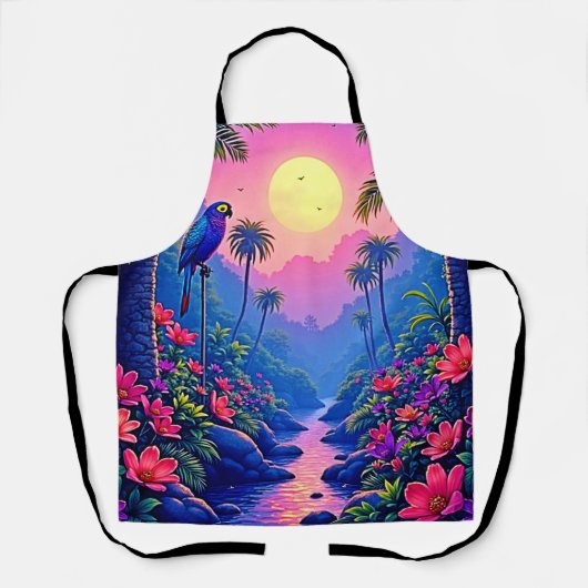 Jungle Moon Blue Parrot Paradise エプロン (正面)