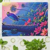 Jungle Moon Blue Parrot Paradise キッチンタオル (折り畳み)